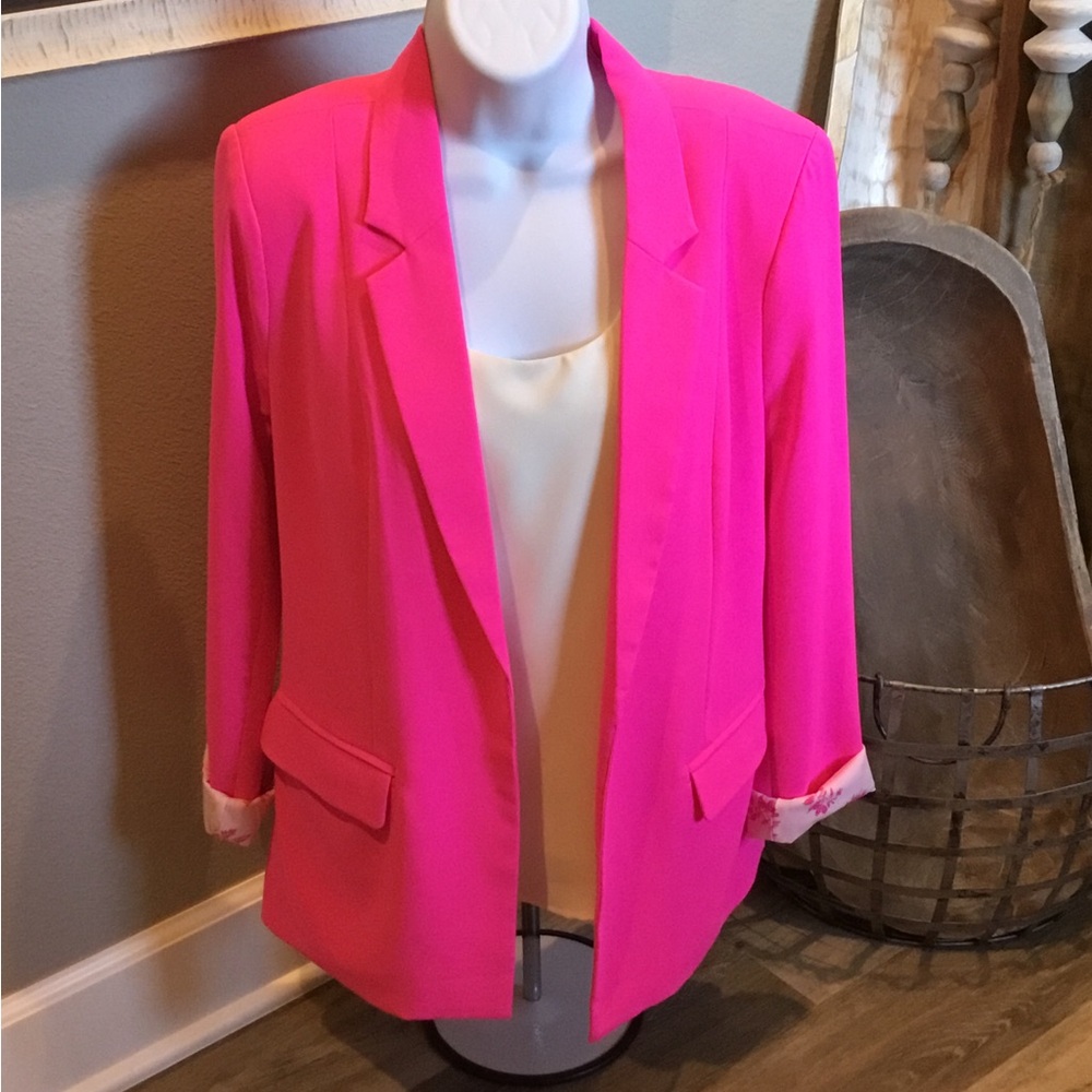 Skies Are Blue Bright Pink Women's Blazer Jacket - Stylish Open Front Sz M